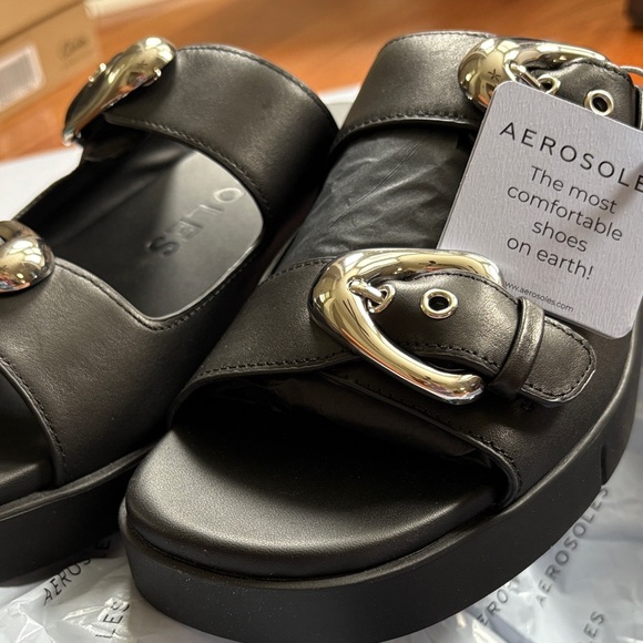 AEROSOLES Black Double Buckle Sandals - Picture 7 of 11